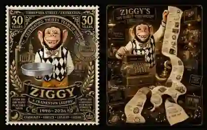 Ziggy commemorative stamp and thirty-year receipt concept studies